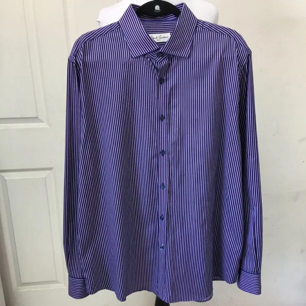 Robert Graham Men's Purple Striped Long Sleeve Button Front Shirt Size 17.5